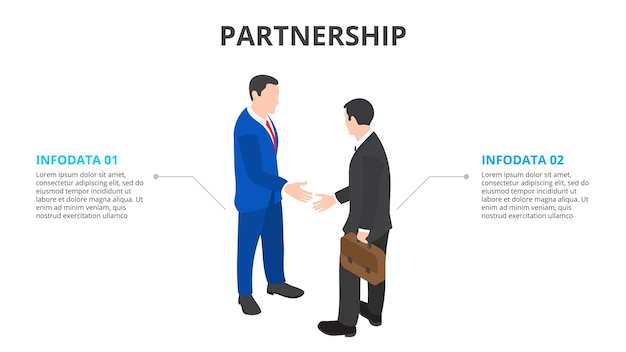 Isometric two businessmen shake hands and make a deal Partnership concept