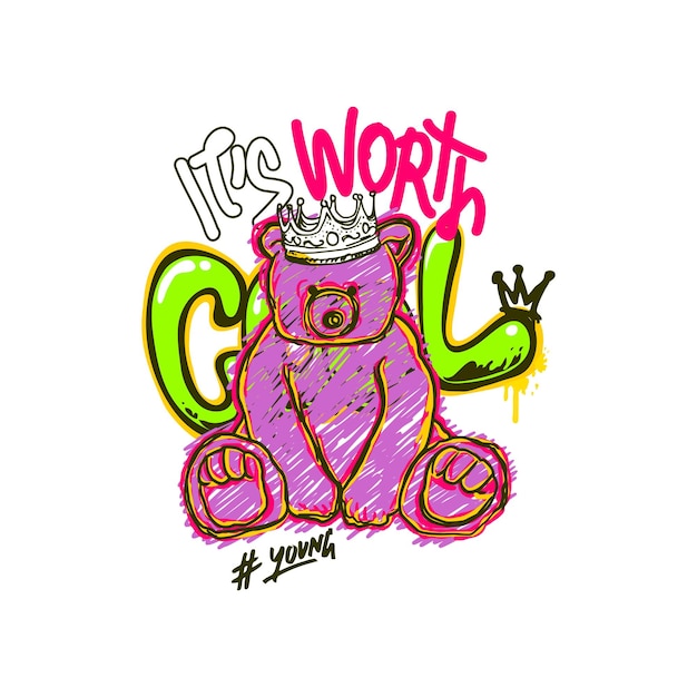 Vector it039s worth king bear abstract slogan vector