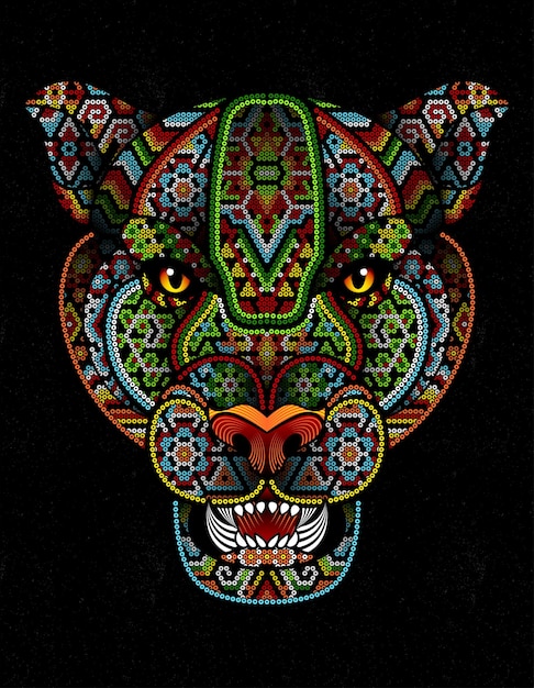 Vector jaguar aztec huichol design