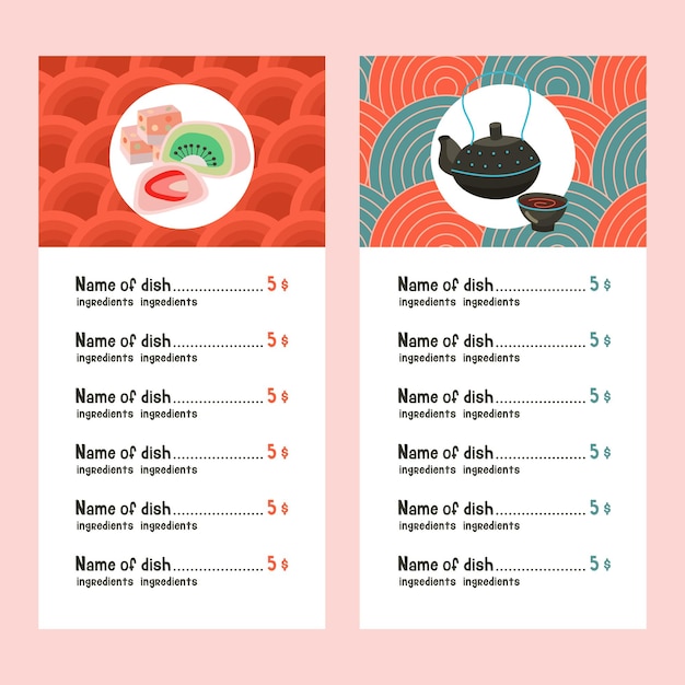 Vector japanese cuisine. a set of templates of the menu of a japanese restaurant.