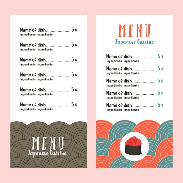 Vector japanese cuisine. a set of templates of the menu of a japanese restaurant.