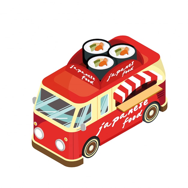 Japanese Food Isometric Food Truck Vehicle Illustration