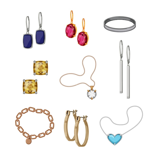 Vector jewelry luxury set cartoon vector illustration