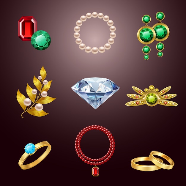 Vector jewelry realistic icons