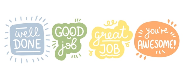 Vector job and great job stickers school reward encouragement stamp student icon vector illustration