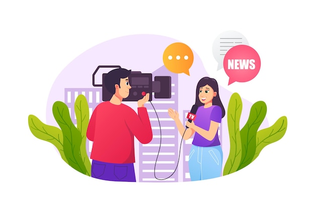 Journalism concept in flat style with people scene