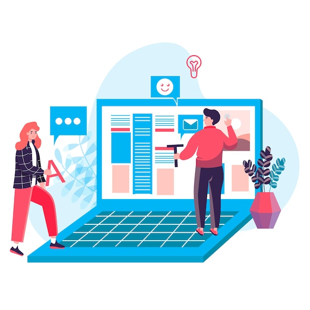 Journalism concept. Team of journalists publishes new articles on online mass media page. Writers create texts and news character scene. Vector illustration in flat design with people activities