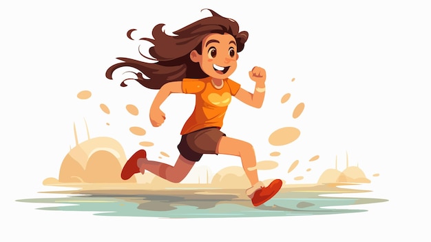 Vector joyful cartoon girl running and smiling in flat design style