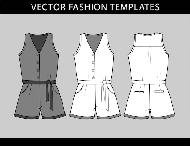 jumpsuit  fashion flat sketch template