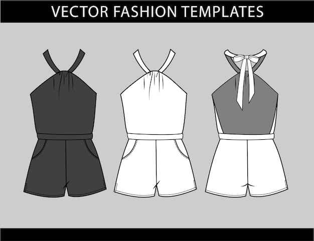 Vector jumpsuit  fashion flat sketch template