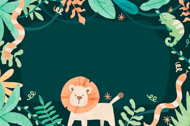 Vector jungle forest background with animals hand drawn watercolor