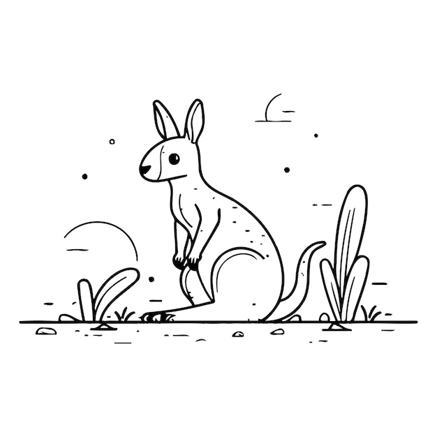 Vector kangaroo sitting on the ground vector illustration in cartoon style
