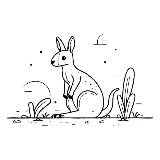 Kangaroo sitting on the ground Vector illustration in cartoon style