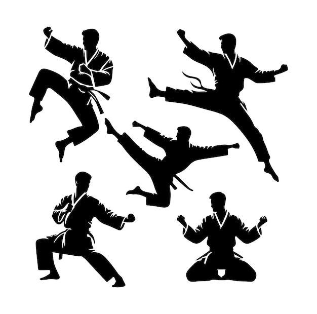 Vector karate or martial arts silhouette set vector illustration