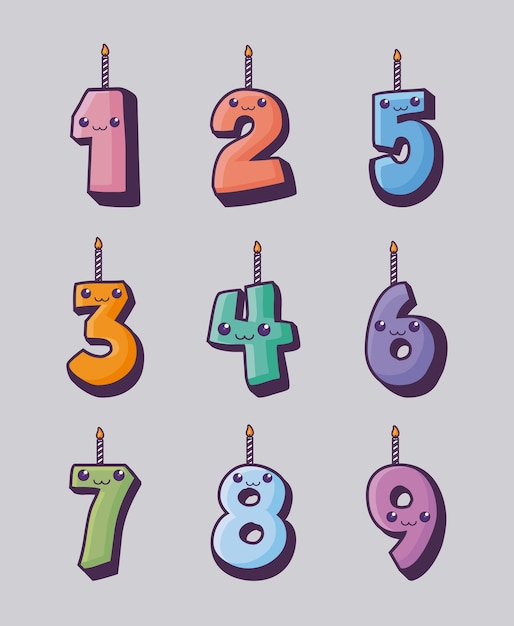 kawaii birthday candles of numbers 