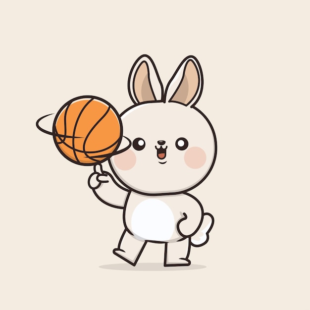 Kawaii Cute Icon Bunny Rabbit Playing Basketball mascot illustration