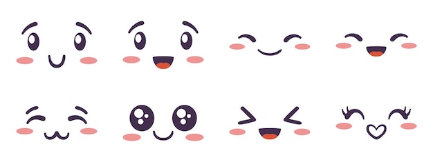 Vector kawaii face expressing emotion and mood collection