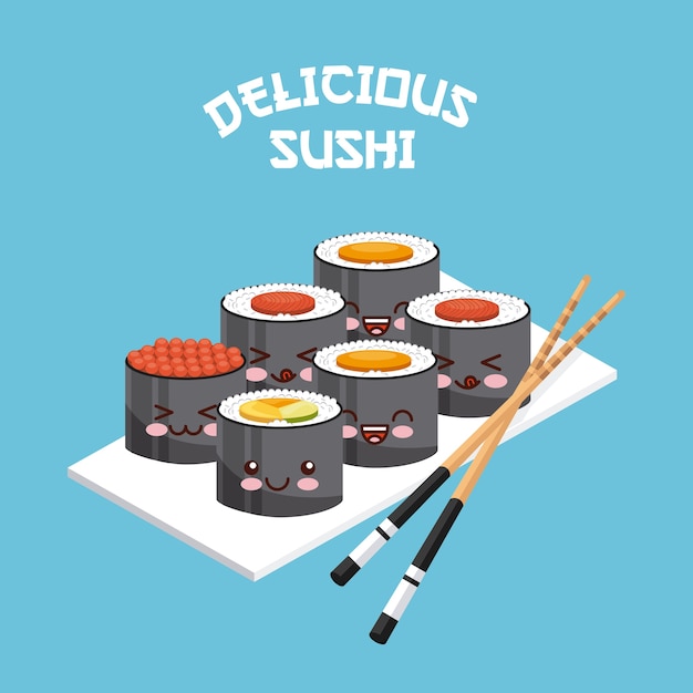 kawaii sushi dish and chopsticks