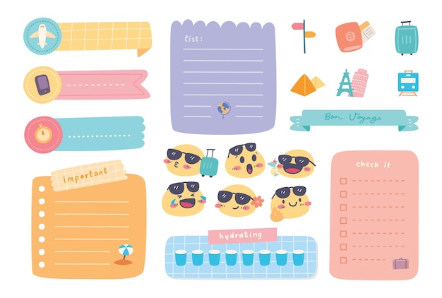 Kawaii Travel Journal and Planer Vector Illustration