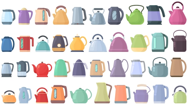 Kettle icons set cartoon vector Water appliance