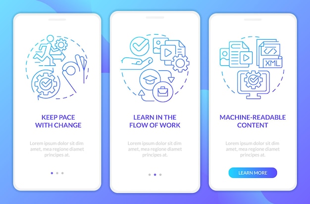 Key imperatives blue gradient onboarding mobile app screen