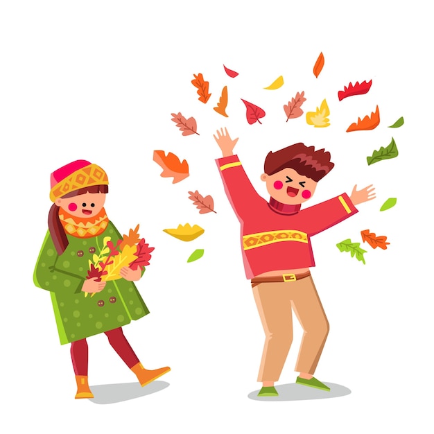 Kid autumn leaves vector