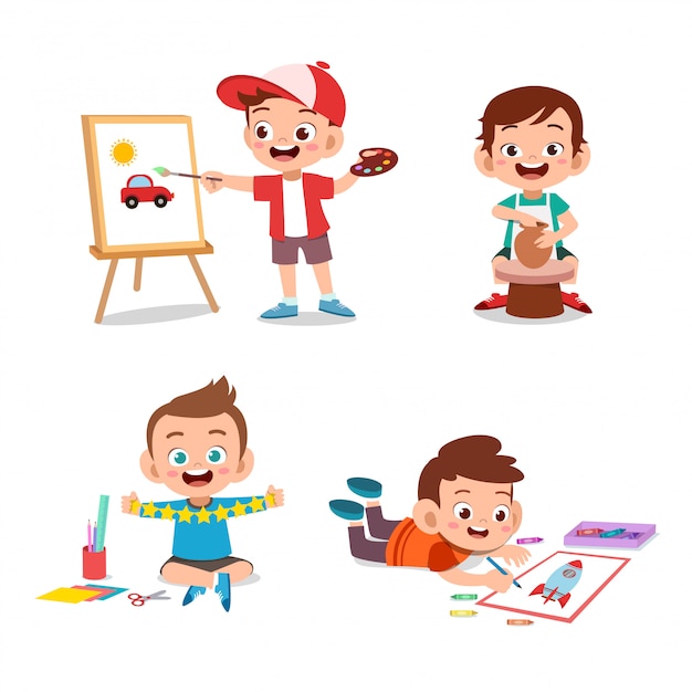 Vector kid boy art hobbies