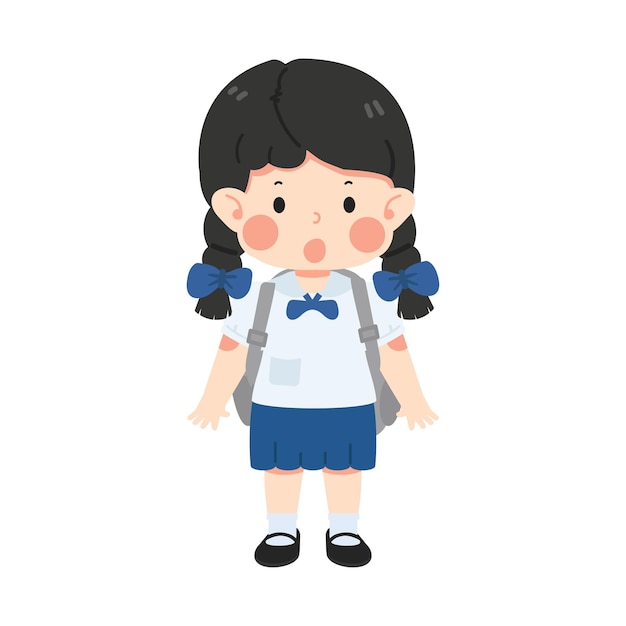 Kid girl student wearing uniform and bag