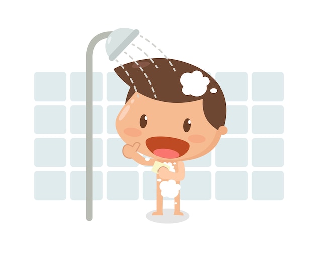 Vector kid is taking a bath