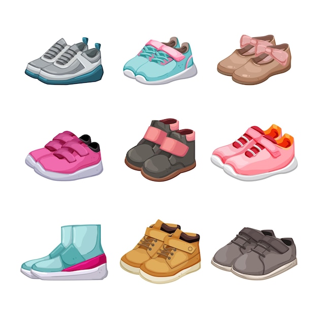 Kid shoes set cartoon vector illustration