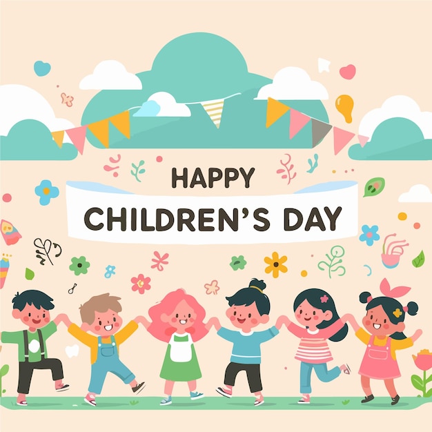 Vector kids are celebrating happy childrens day with family and friends