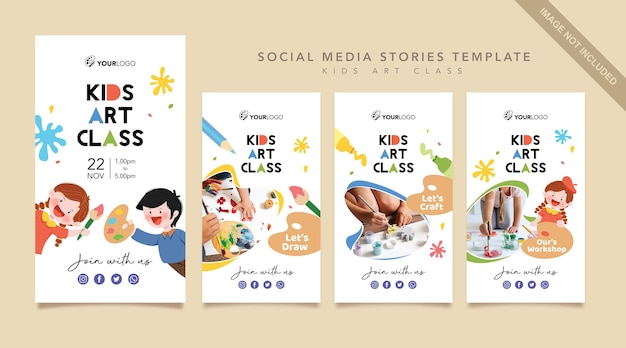 Vector kids art class social media stories template