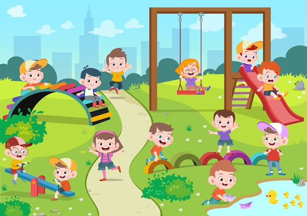 Kids children playing playground illustration