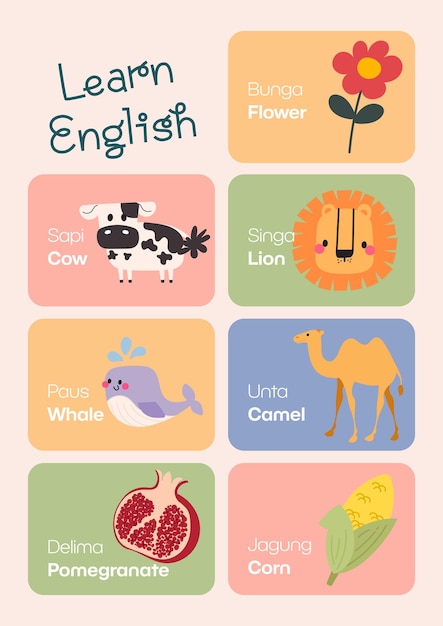 kids cute english learning vocabulary flashcard printable for kids education fun learning