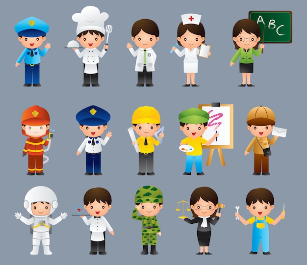 Vector kids in different job set