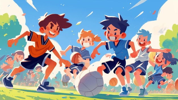 Vector kids participating in school sports