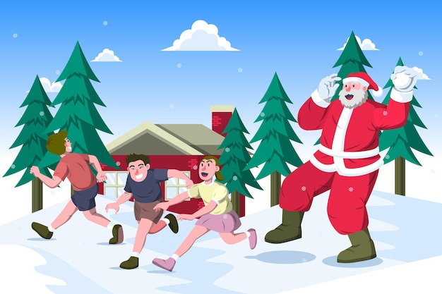 Kids play snowball with santa claus - Santa Activity
