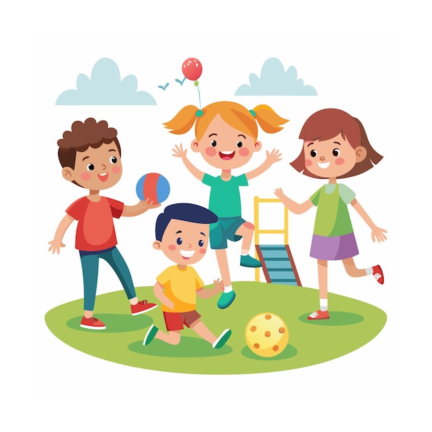 Vector kids playing and entertaining moments vector illustration