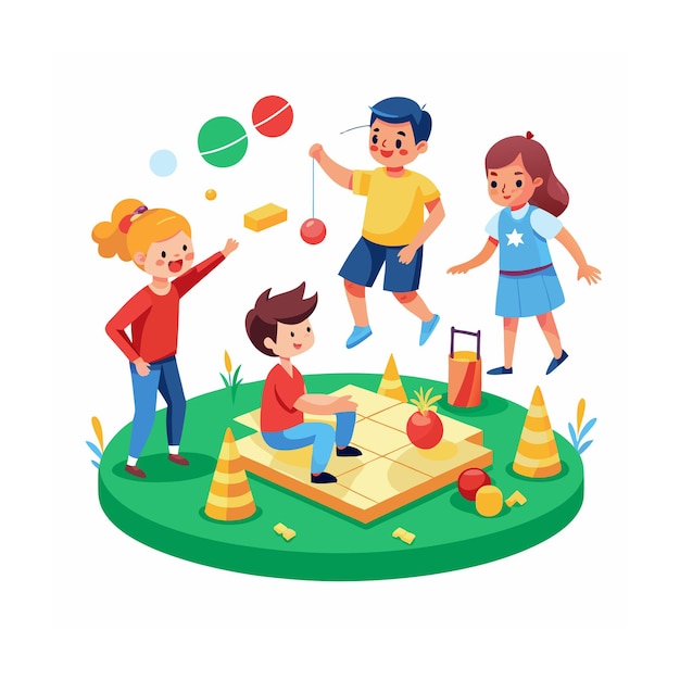 Vector kids playing and entertaining moments vector illustration