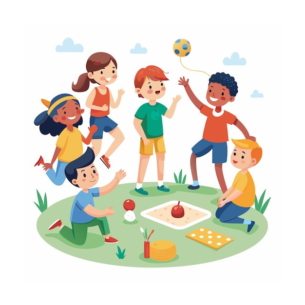 Vector kids playing and entertaining moments vector illustration