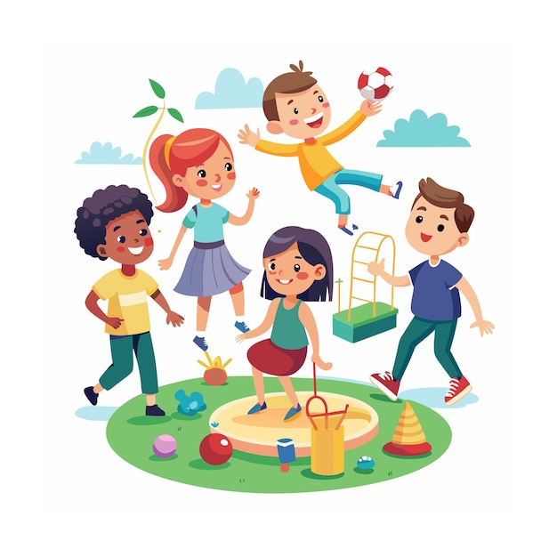 Vector kids playing and entertaining moments vector illustration