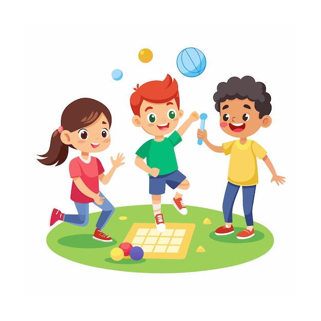 Vector kids playing and entertaining moments vector illustration