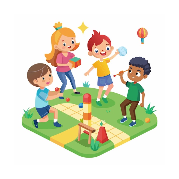 Vector kids playing and entertaining moments vector illustration