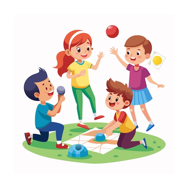 Vector kids playing and entertaining moments vector illustration