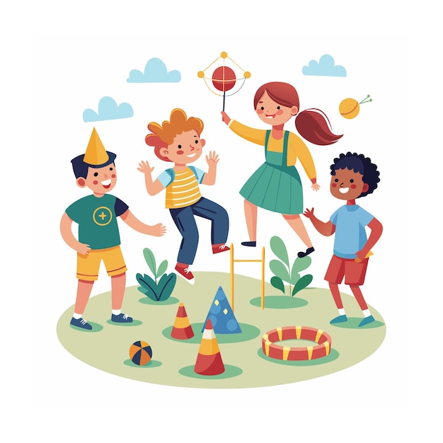 Vector kids playing and entertaining moments vector illustration