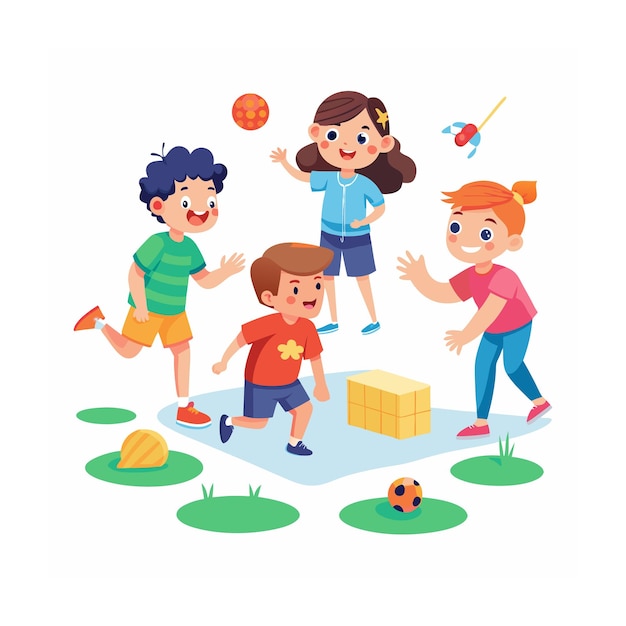 Vector kids playing and entertaining moments vector illustration