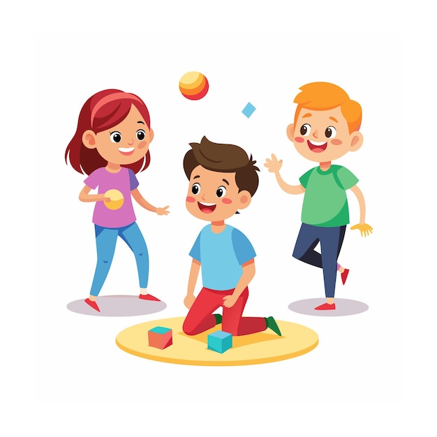 Vector kids playing and entertaining moments vector illustration