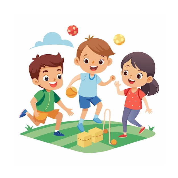 Vector kids playing and entertaining moments vector illustration