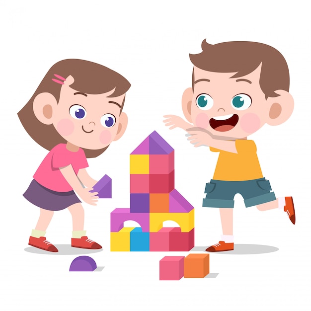 Kids playing with toys brick 