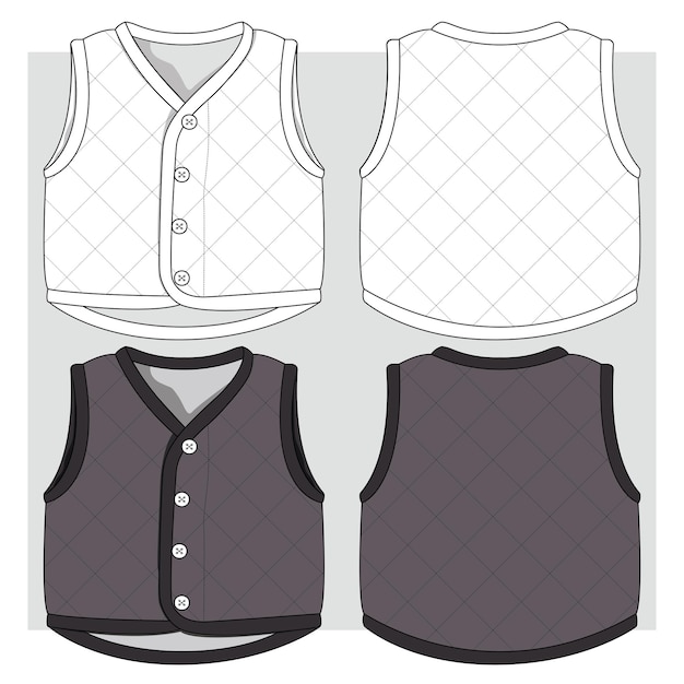 Vector kids quilted vest flat sketch